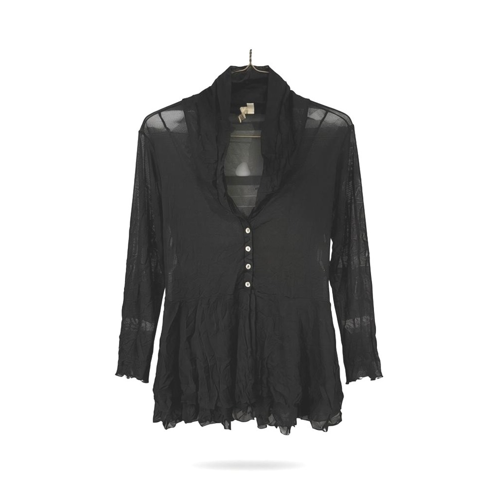 Comfy USA Women Black Mesh Cowl Neck Tunic Top Small Cottagecore Sheer Lagenlook